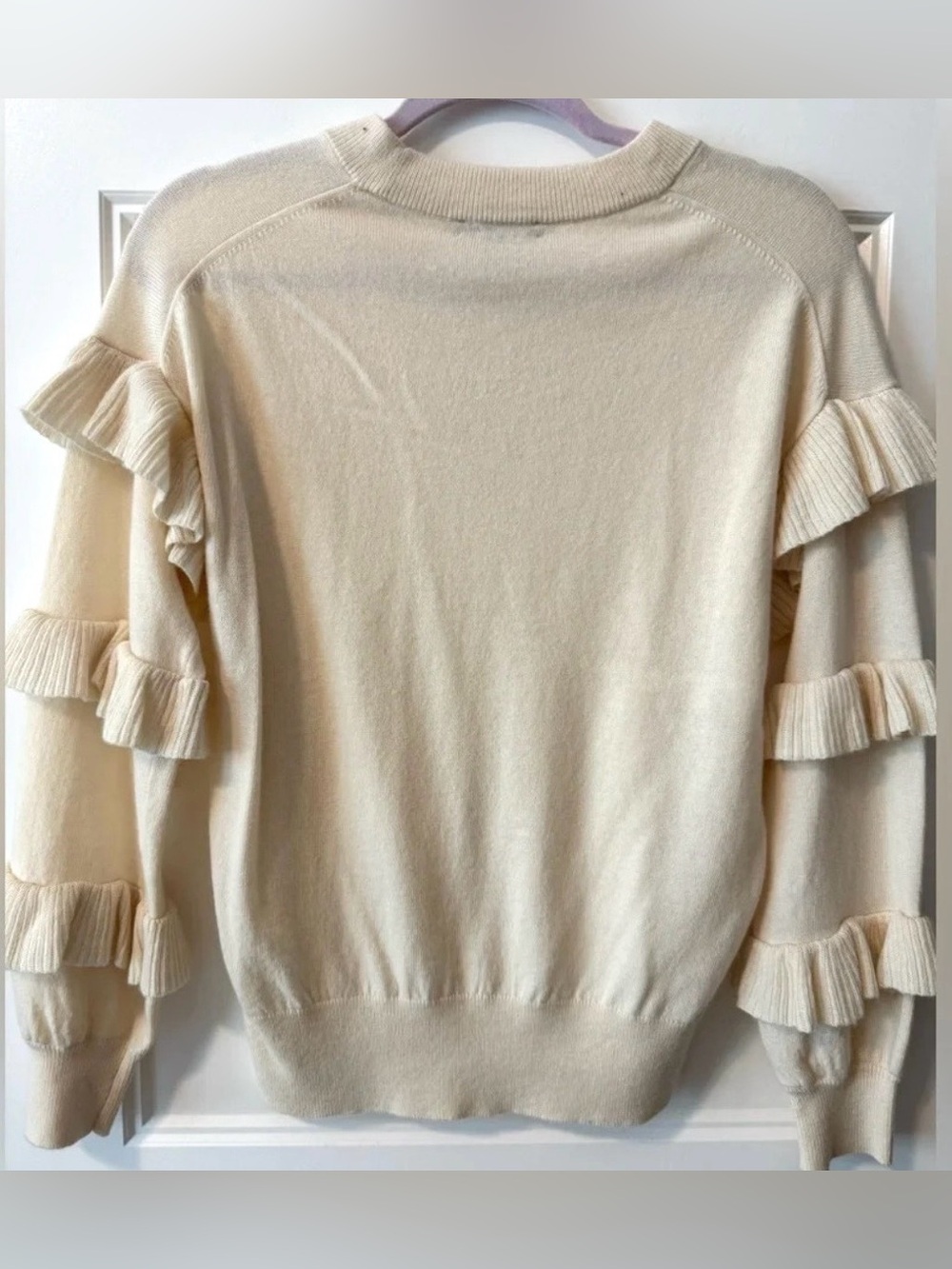 NWT J. Crew Ruffle Sleeve Wool Blend Sweater XS Cream Cottagecore - Picture 2 of 8